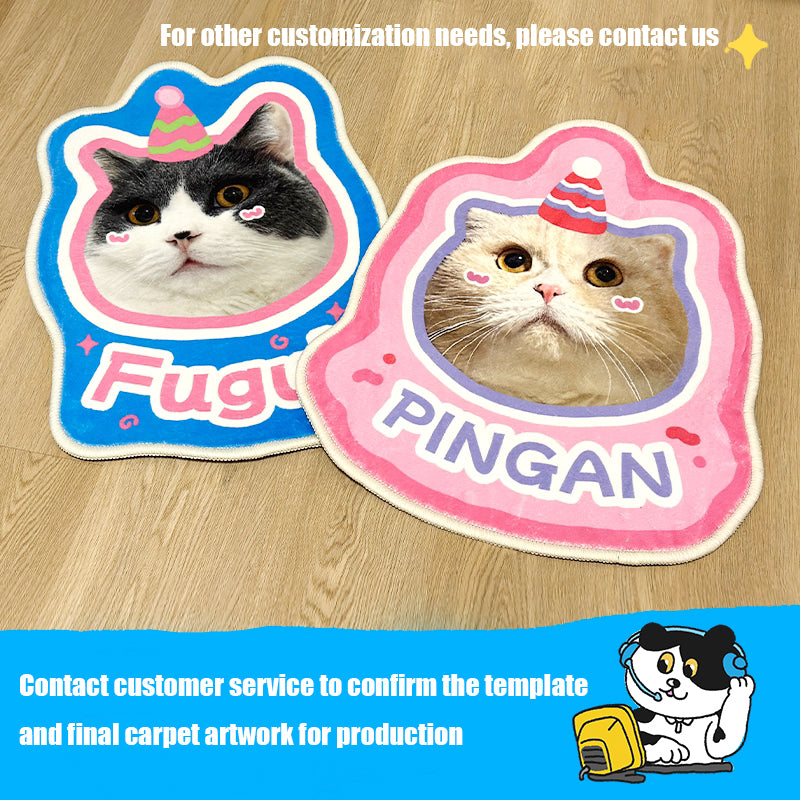 Custom Pet Photo Rug Personalized Cartoon Border Cat Dog Face Print Non Slip Floor Mat Large Size Up To 100cm