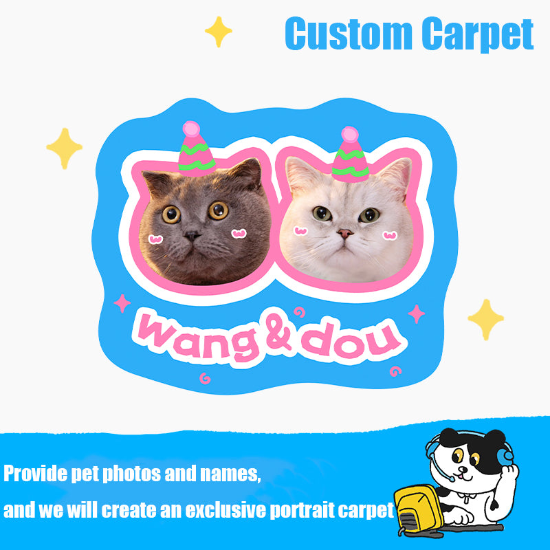 Custom Pet Photo Rug Personalized Cartoon Border Cat Dog Face Print Non Slip Floor Mat Large Size Up To 100cm
